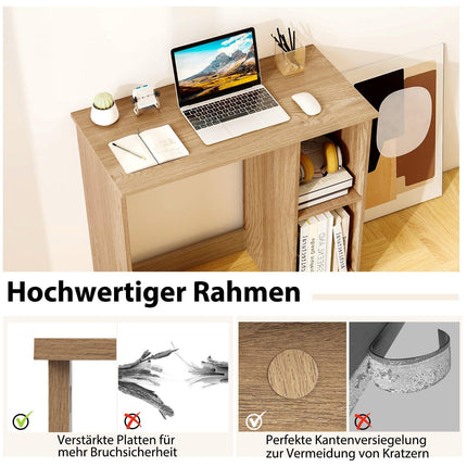 Compact Desk with 2 Shelves, 80x40x74 cm, Natural Wood