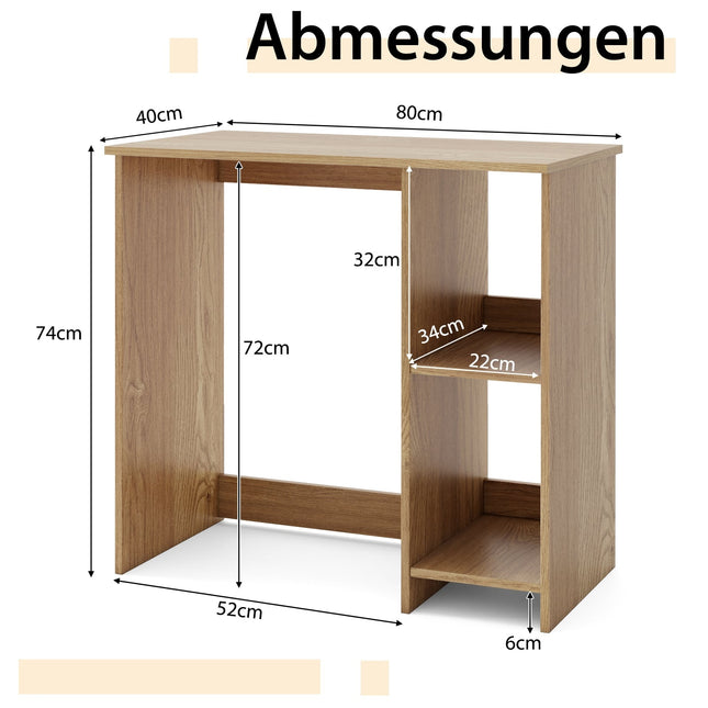 Compact Desk with 2 Shelves, 80x40x74 cm, Natural Wood
