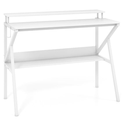 Compact Desk with Monitor Stand, Shelf, White, 100x50 cm