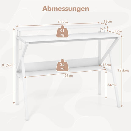Compact Desk with Monitor Stand, Shelf, White, 100x50 cm