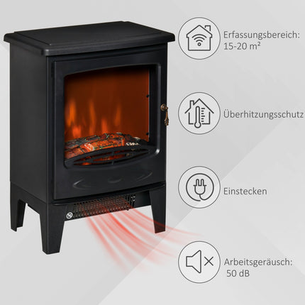 Compact Electric Fireplace Heater, 900W/1800W, Black