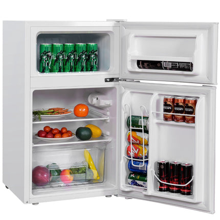 Compact Mini Fridge 90L, 2-Door Separate Freezer, White