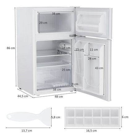 Compact Mini Fridge 90L, 2-Door Separate Freezer, White