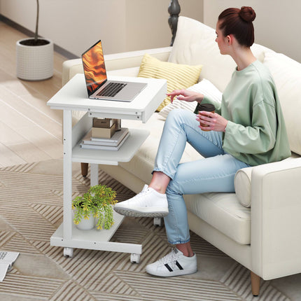 Compact Rolling Desk with Drawer & Shelves, White