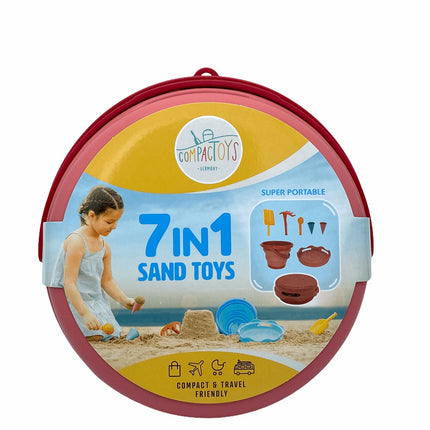 Compactoys Beach Bucket With Sandbox Toys 7 In 1, Red