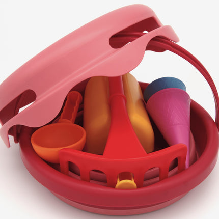 Compactoys Beach Bucket With Sandbox Toys 7 In 1, Red