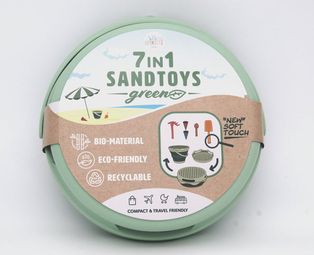 Compactoys Eco Beach Bucket With Sandbox Toys 7 In 1, Green