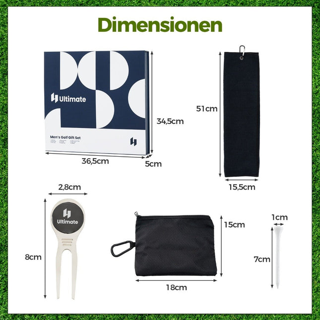 Complete golfcadeauset voor heren. Golfaccessoires. Set van 3 golfballen. Golfcadeau in geschenkdoos.