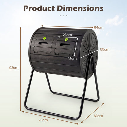 Compost Tumbler, 142L Dual-Chamber Outdoor Bin