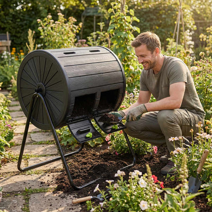 Compost Tumbler, 142L Dual-Chamber Outdoor Bin