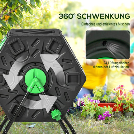 Rotating 65L plastic composter - weatherproof with ventilation
