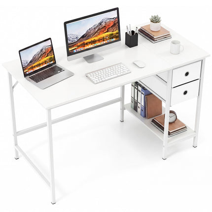 Computer Desk With 2 Drawers, Shelf, Hook, 120x60 cm, White
