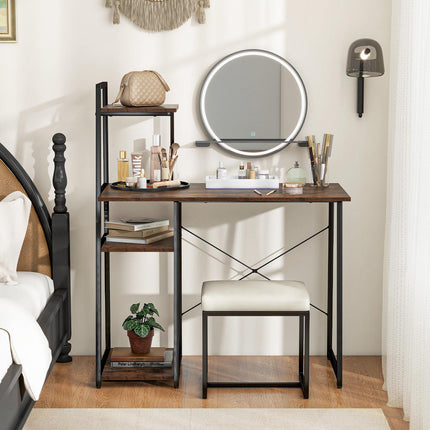 Computer Desk With 4-Tier Shelves, Compact, Brown
