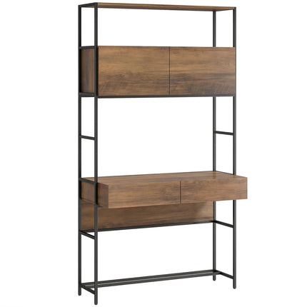 Computer Desk With Shelves and 2 Drawers, Brown, 185 cm