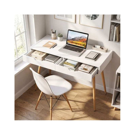Computer Desk with 2 Drawers, 108 x 48 cm Writing Study Desk, White