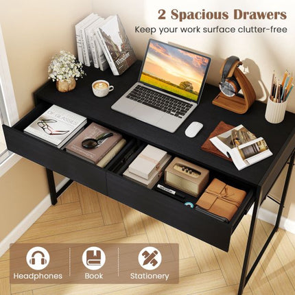 Computer Desk with 2 Drawers, Metal Frame, 111x48 cm