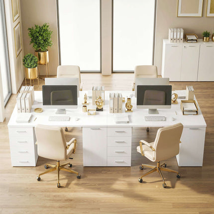 Computer Desk with 4 Drawers and Cabinet, 140 cm, White Wood