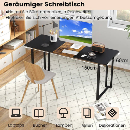 Computer Desk with Metal Frame, 160x60 cm, Brown