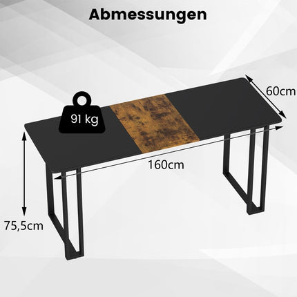 Computer Desk with Metal Frame, 160x60 cm, Brown