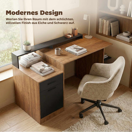 Computer Desk with Storage and Shelves, 140 cm Oak