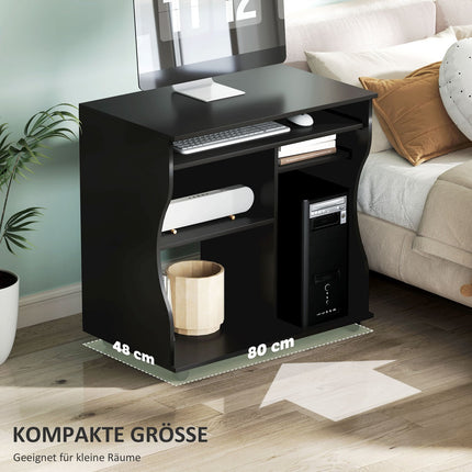 Mobile computer desk with keyboard shelf, black 80x48x75 cm