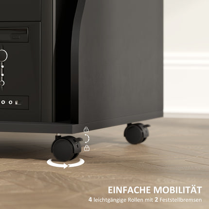 Mobile computer desk with keyboard shelf, black 80x48x75 cm