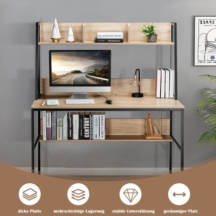 Computer desk with shelf & bookshelf & adjustable foot pads desk work table natural