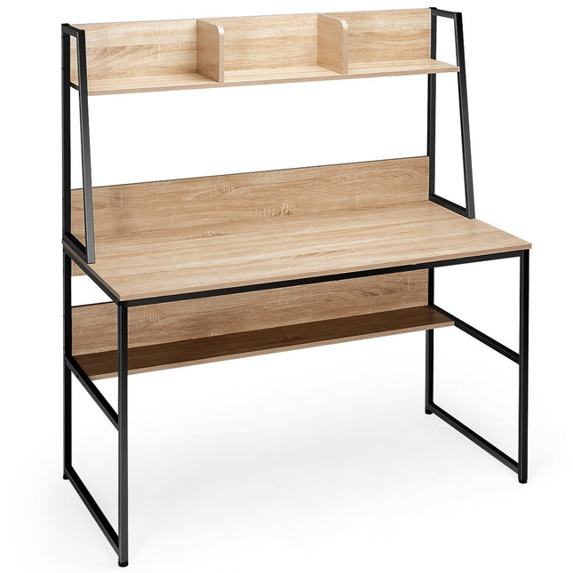 Computer desk with shelf & bookshelf & adjustable foot pads desk work table natural