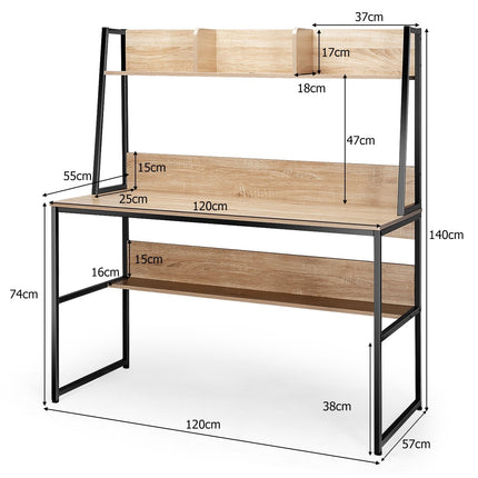 Computer desk with shelf & bookshelf & adjustable foot pads desk work table natural