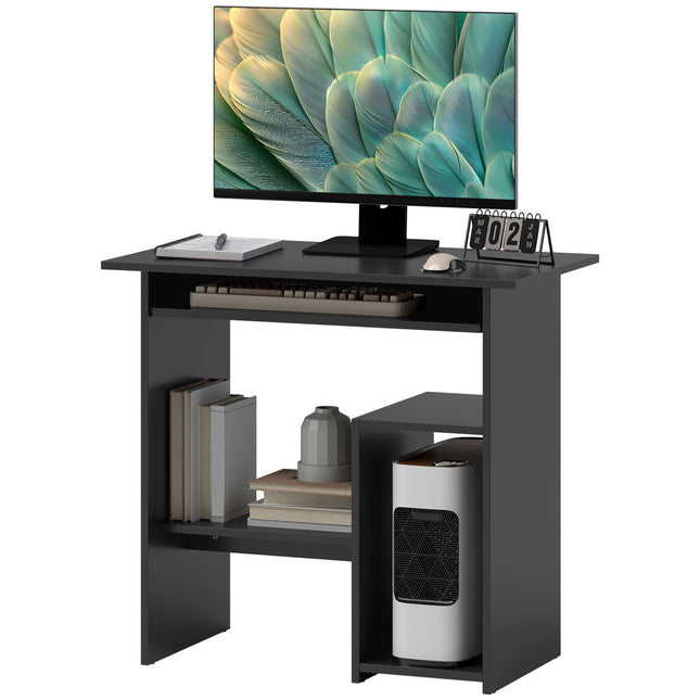 Office table with shelves, black, 80x45x75 cm