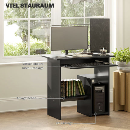 Office table with shelves, black, 80x45x75 cm