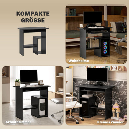 Office table with shelves, black, 80x45x75 cm