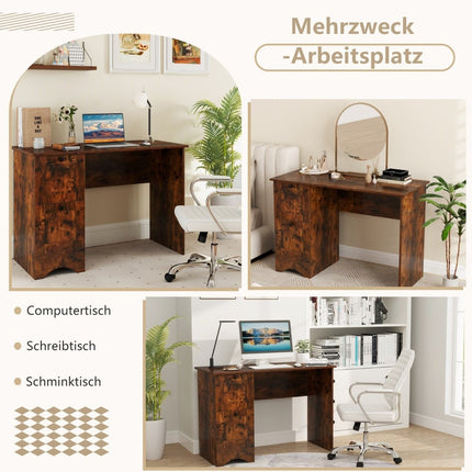 Computer table with 2 drawers, desk, robust gaming table, dressing table, laptop table, brown