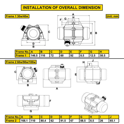 Concrete Vibrator Motor 220V 90W 3000RPM IP65, 2m Cable