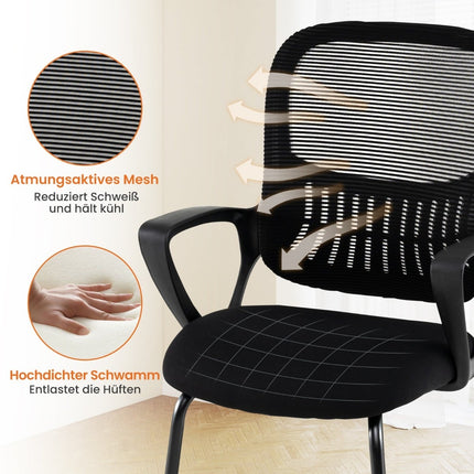 Conference Chairs Set of 2, Black Mesh Back, Storage Basket