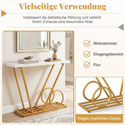 Console Table 100cm, Marble-Look, White, Metal Frame