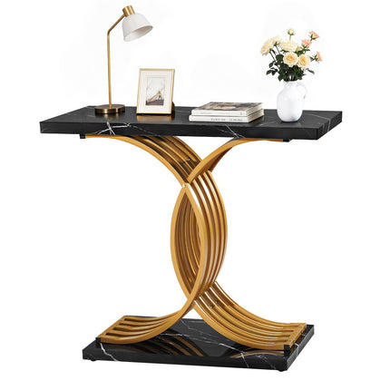 Console Table, 100 cm Narrow Wood Top, Metal Legs