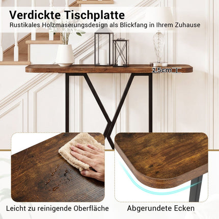 Console Table 100 cm, Rustic Brown, Metal Frame