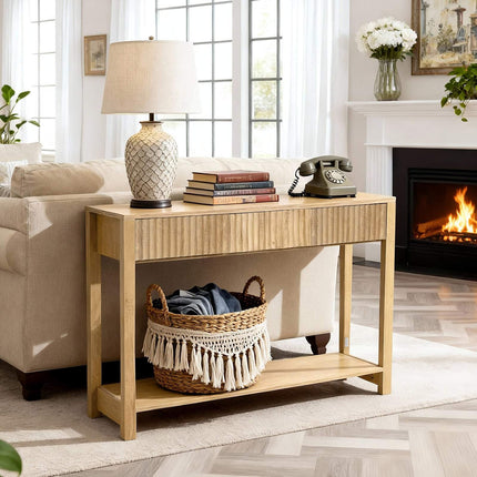 Console Table 120 cm, Narrow with Drawers and Shelf