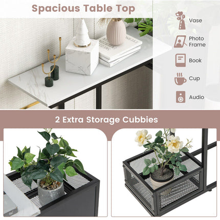 Console Table 43.5 Inch, Faux Marble Top, Plant Cubes