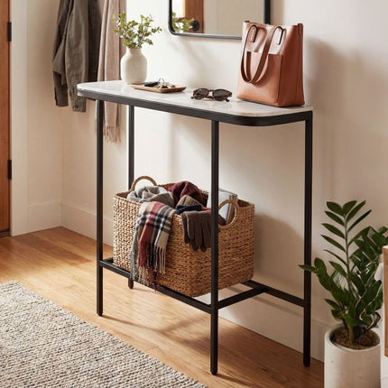 Console Table – Faux Marble Top, Metal Frame, 110x30cm