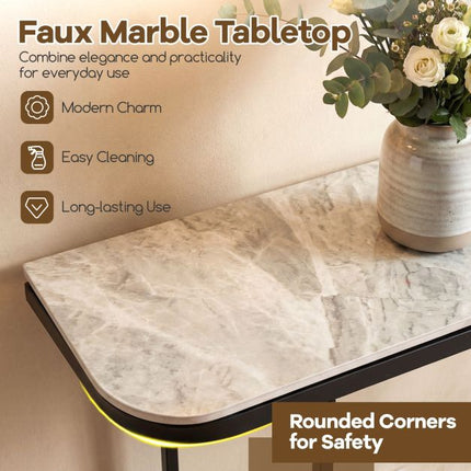Console Table – Faux Marble Top, Metal Frame, 110x30cm