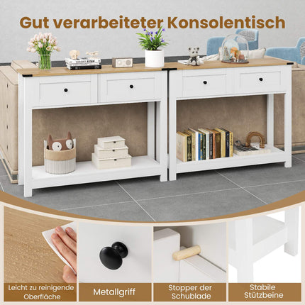 Console Table with 2 Drawers and Shelf, White, 106x30x81.5 cm