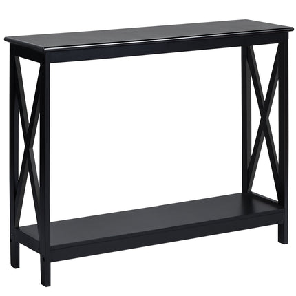 Console Table with 2 Shelves, X-Frame, Black, 100x30x80 cm