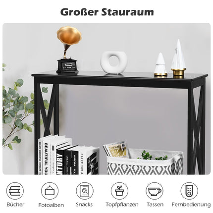 Console Table with 2 Shelves, X-Frame, Black, 100x30x80 cm