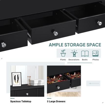 Console Table with 3 Drawers for Hallway and Entryway, Black, High Gloss MDF