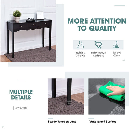 Console Table with 3 Drawers for Hallway and Entryway, Black, High Gloss MDF