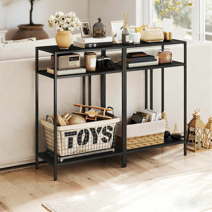 Console Table with 3 Shelves, Metal Frame, Black, 55 cm