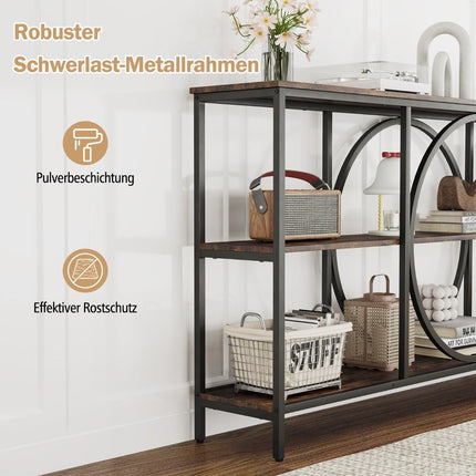 Console Table with 3 Tiers – Brown Faux Wood, Metal Frame