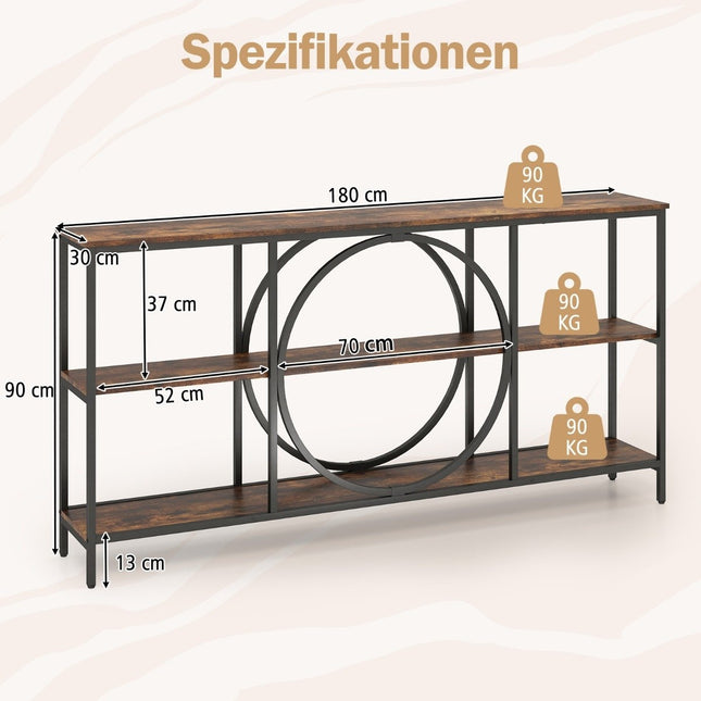 Console Table with 3 Tiers – Brown Faux Wood, Metal Frame